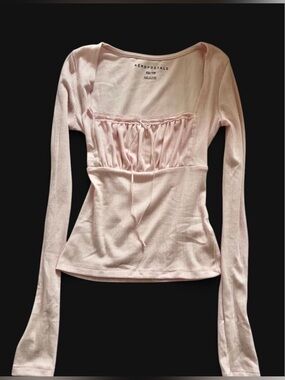Aeropostale Pale Pink Long Sleeve Ruched Bust Tie Top milkmaid